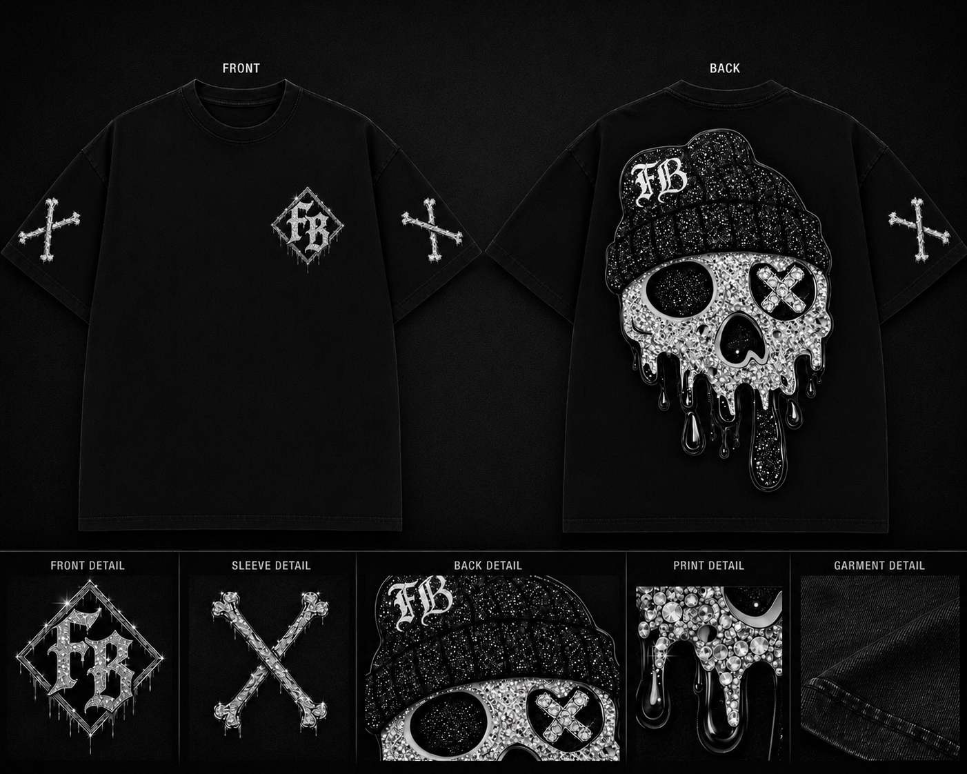 Drippy Skull Branded Tee XL OVERSIZED